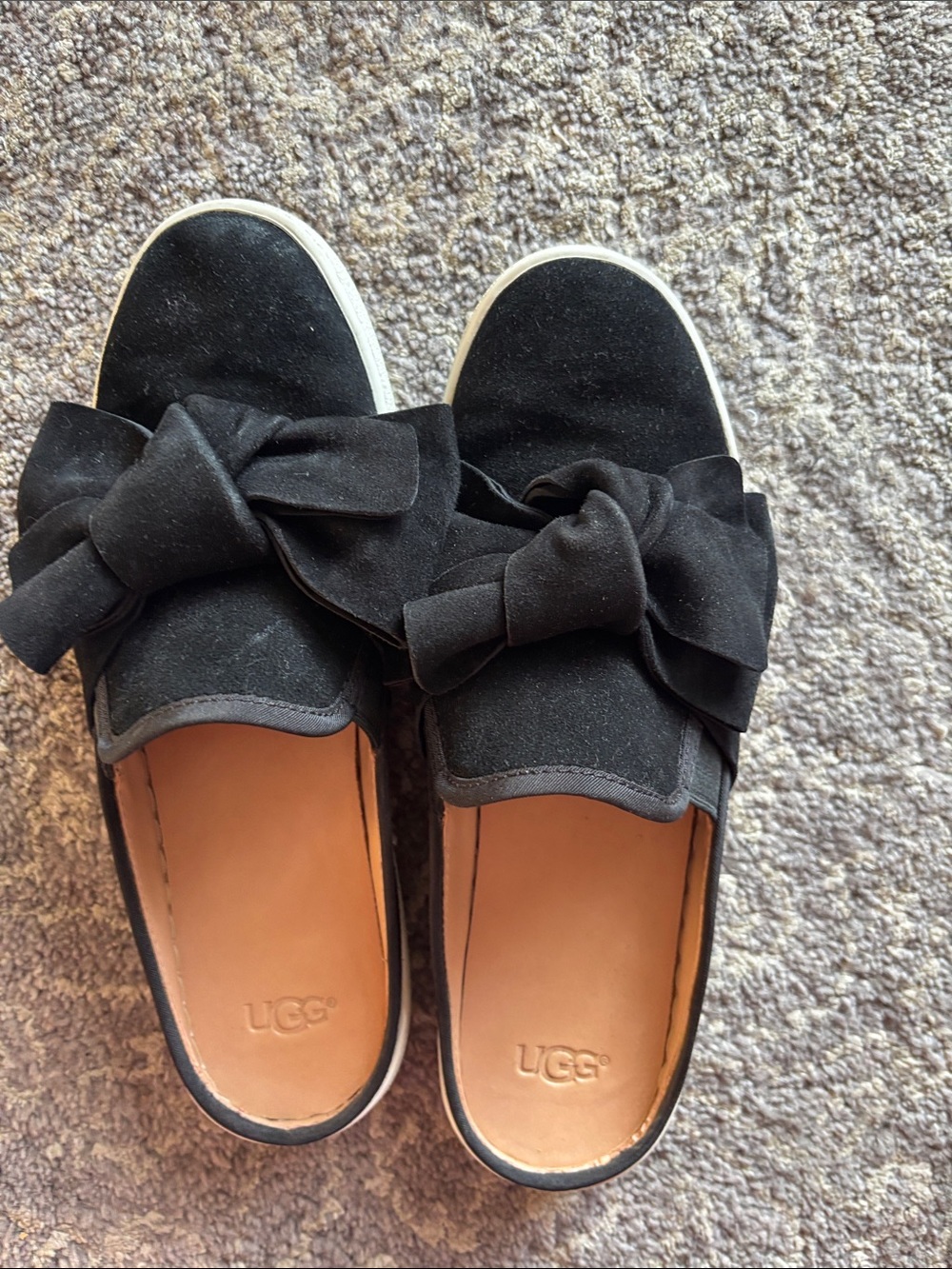UGG Black Suede Bow Slip-On Mules in 9